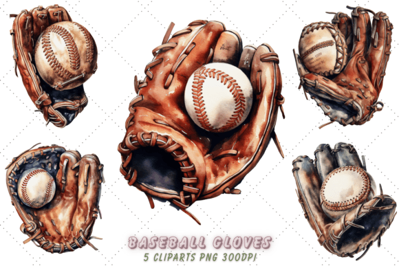 Download Baseball Gloves Vintage Watercolor Art - Vintage watercolor art Collection